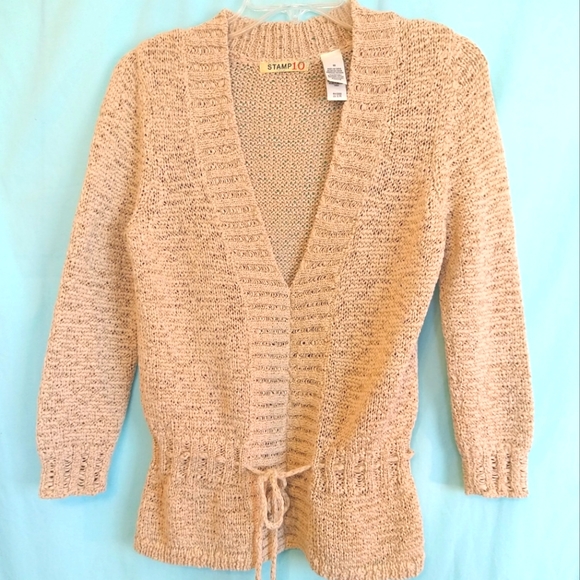 stamp 10 Sweaters - Stamp 10 ribbon dressy sweater women's medium tan sea Pebble 276